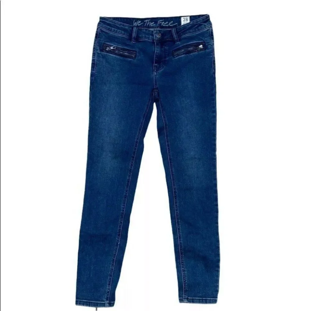 Free People We The Free Size 28 Dark Wash Skinny Jeans Zip Pockets Ankle Zips